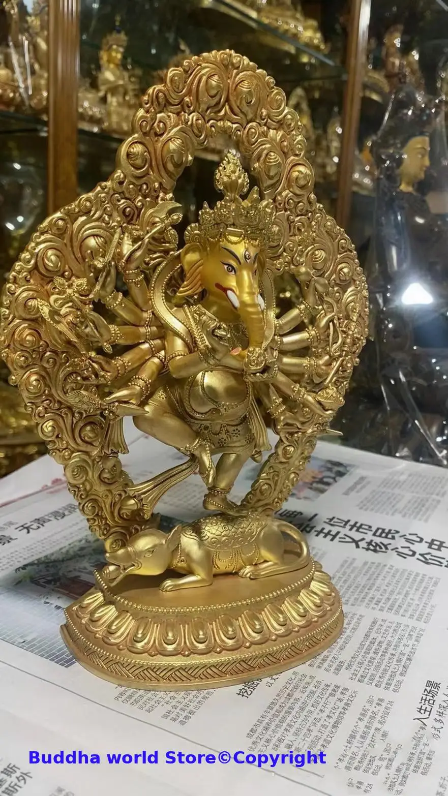 Exclusive # Buddhism GOOD quality gilding COPPER Elephant GANESH God of wealth Recruit money good luckBuddha statue 23cm large