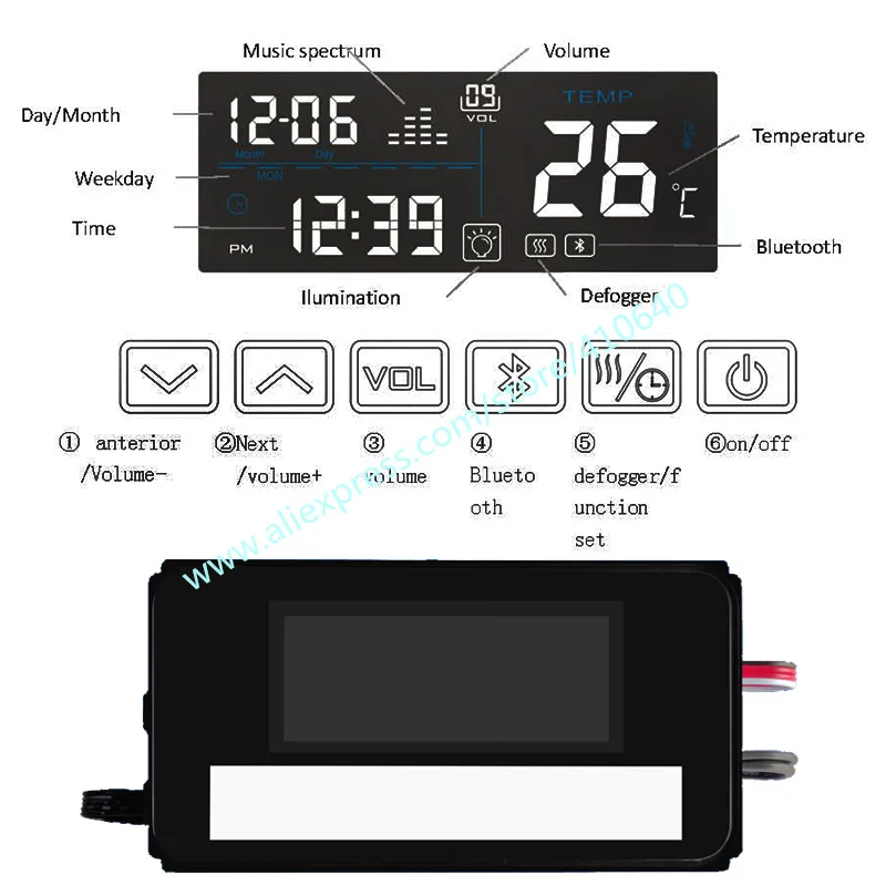 Trumsense 2024 Black LED Screen K3015CBS-S5A Touch Panel Radio Clock Temperature Date Defog Bluetooth-compatible for LED Mirror