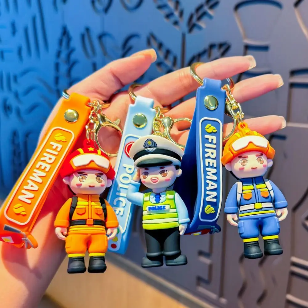 Cute Fireman Keychain Delicate Creative Police Doll Pendant Key Ring 3D Small Action Figure Fashion Car Key Chain Bag Hanging