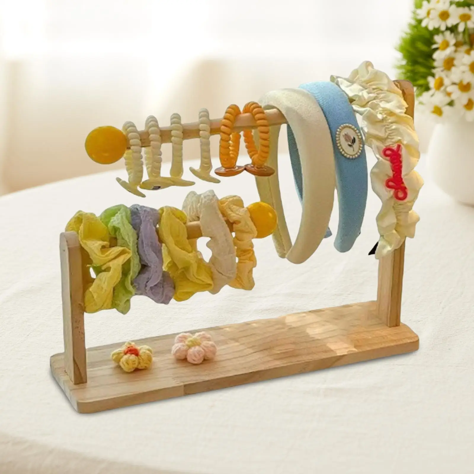 

Wood Hair Rope Jewelry Display Stand Bracelet Earring Organizer for Jewelry Collectors Sturdy Hairband Storage Rack Two Tiers
