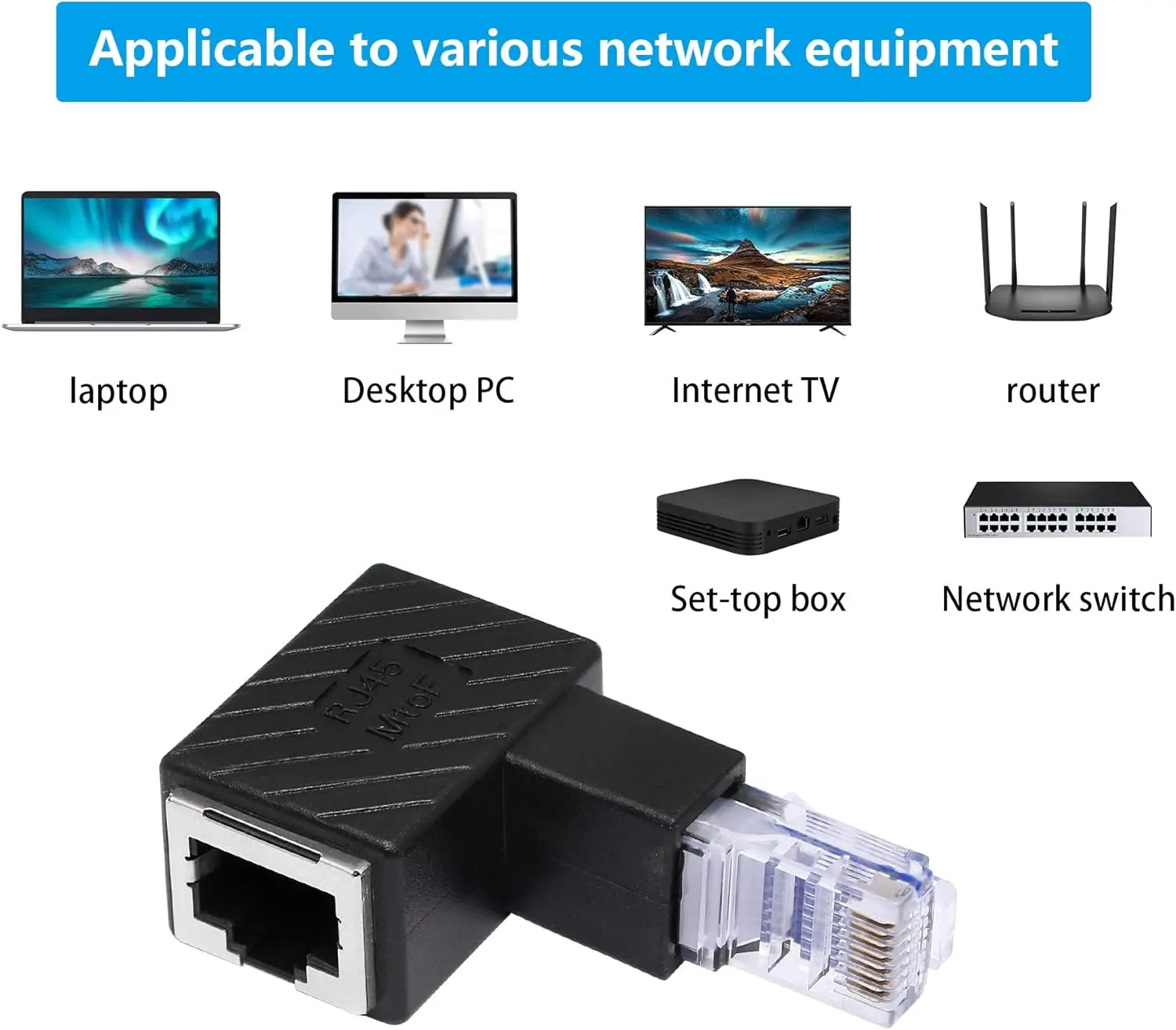 90 Degree Ethernet Adapter,Up Angle RJ45 Male to Female Extension Cat6 LAN Network Connector,for Computers, Laptops, Routers