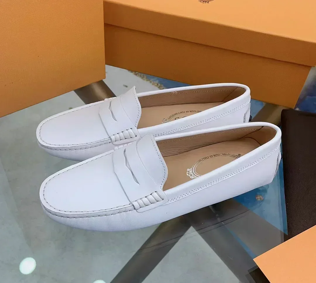 

High quality cowhide flat bottomed bean shoes, spring and autumn fashionable walking loafers, casual single shoes, women's shoes