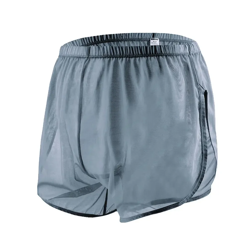 Jinshi Men's Boxer Shorts Loose Split Side Mesh See-Through Sexy Breathable Underwear M L XL 2XL 3XL