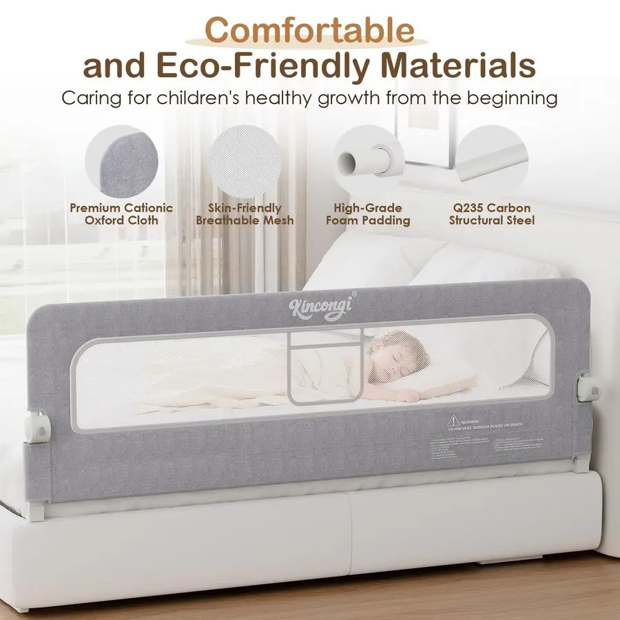 Rail for Toddlers, 71 Inch Wider UShape Base Toddler Bed Rails, Swing Down Breathable Baby Bed Rail Guard for King, Queen, Full,