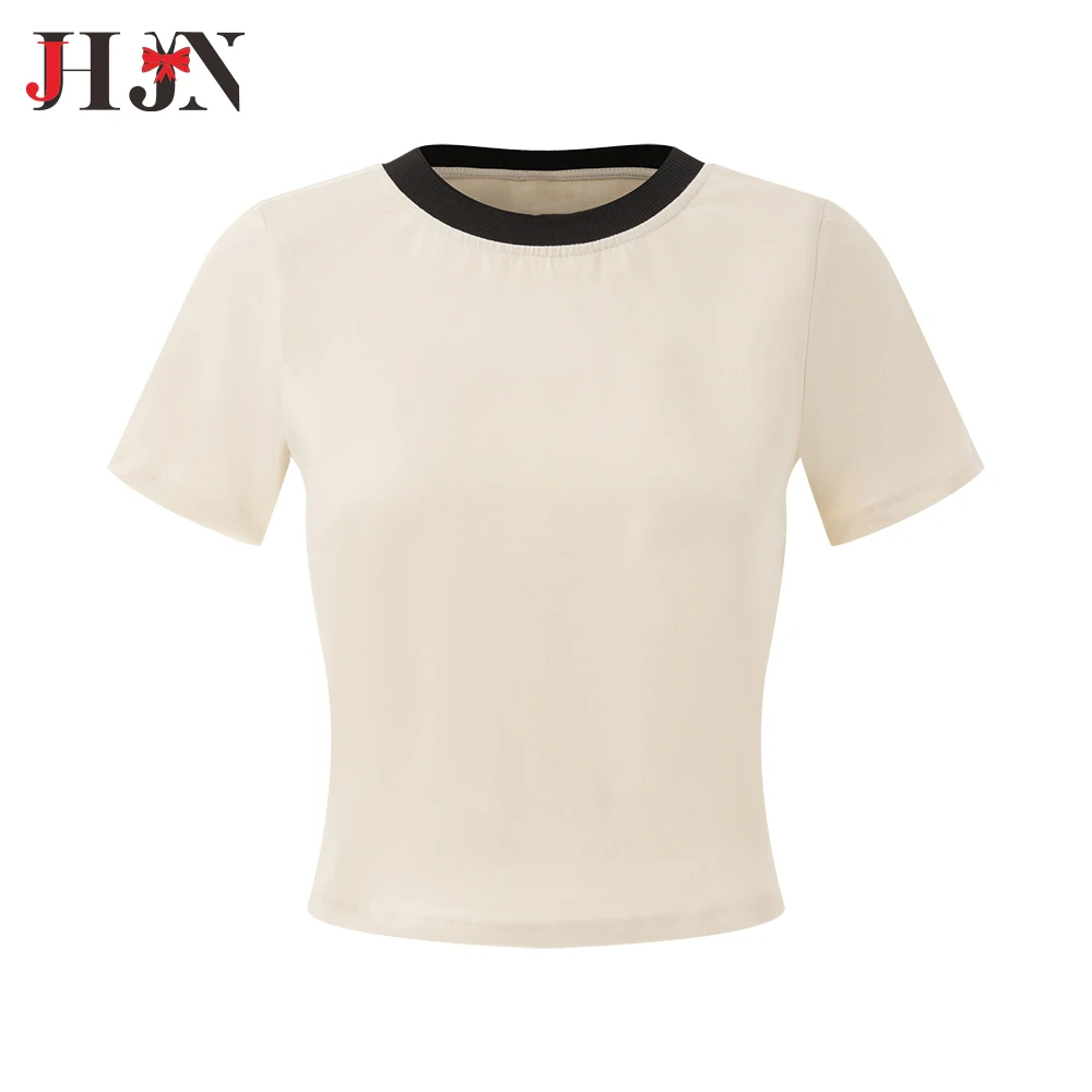 2024  Summer Women\'s Round neck T-shirt  Casual Fashion Solid Colours Short Sleeve Slim Short Inner Bottom Shirt