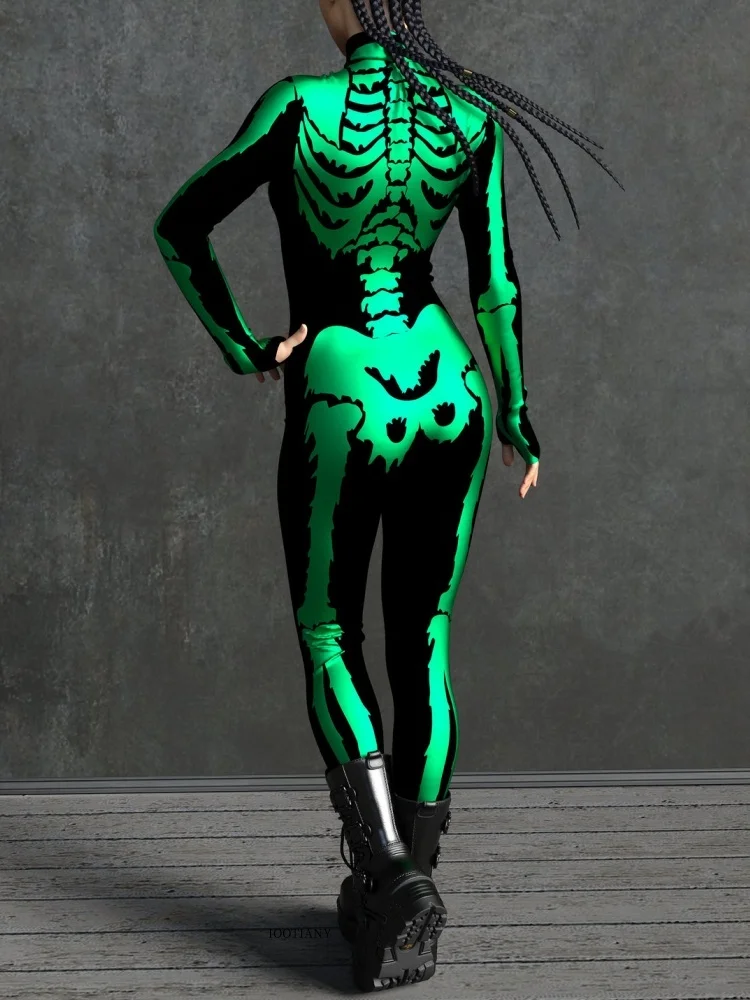 IOOTIANY Damen Grüner Sexy Horror-Skelett-Geister-Bodysuit-Set Halloween Karneval Party Aerial Bühnenauftritt Kostüm-Set – Detail 8