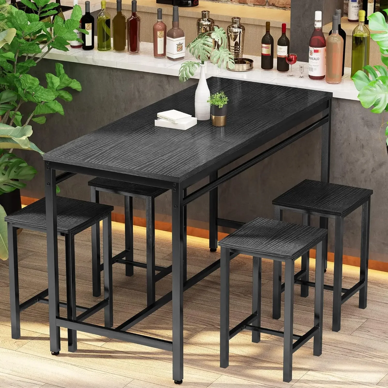 Modern Kitchen Table and Chairs for 4, Wood Pub Bar Table Set Perfect for Breakfast Nook, Small Space Living Room