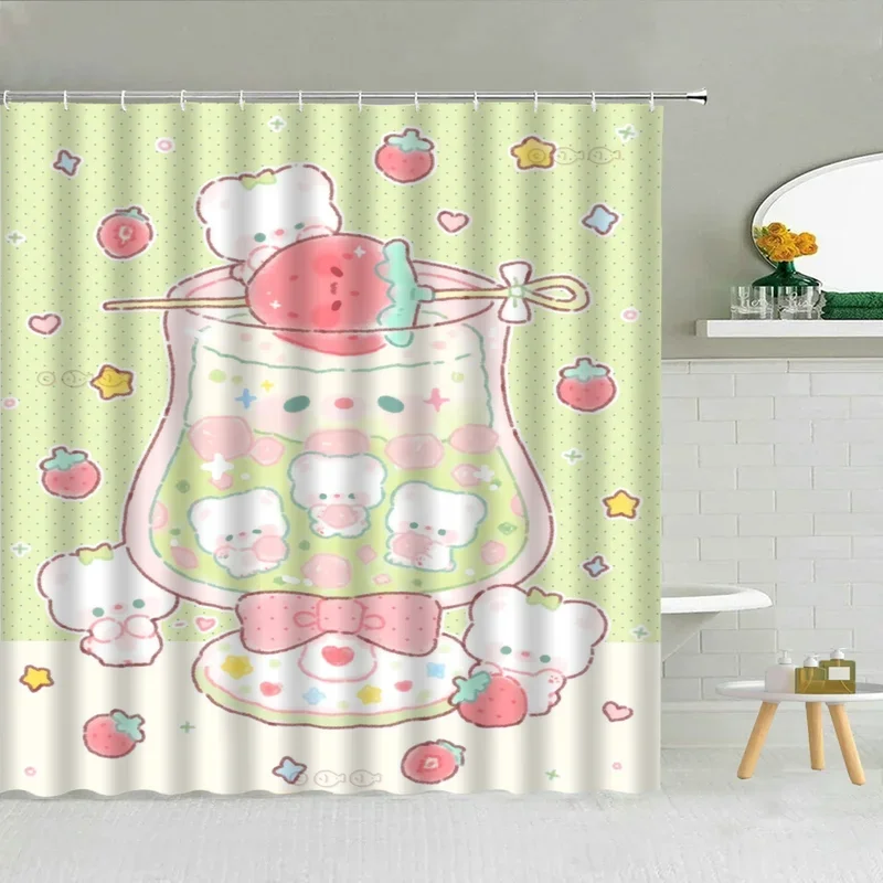 Beverage Rabbit Bathroom Accessories Waterproof Shower Curtains for Showers Bath Curtain Folding Partition Things the Bathrooms