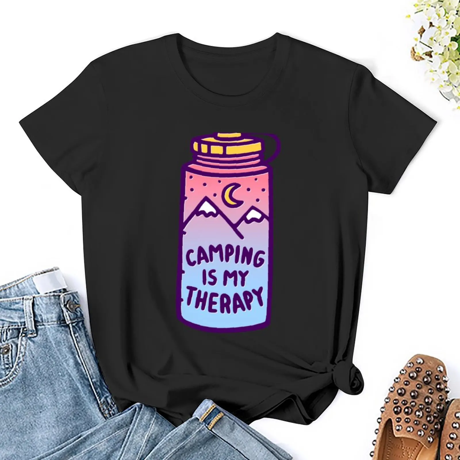 Camping is my therapy water bottle T-Shirt customizeds cute tops customs workout t shirts for Women