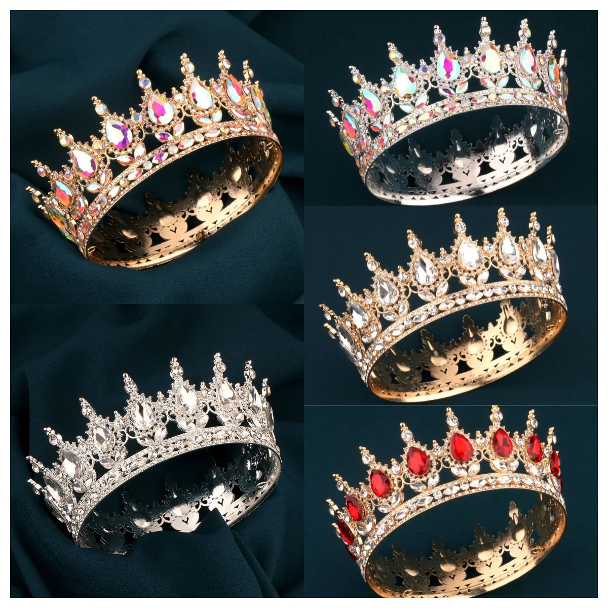 

Bridal Crown Baroque Princess Tiara Round Pageant Queen Crown Full Crystal Crown King Tiaras Bridal Wedding Jewelry Accessories