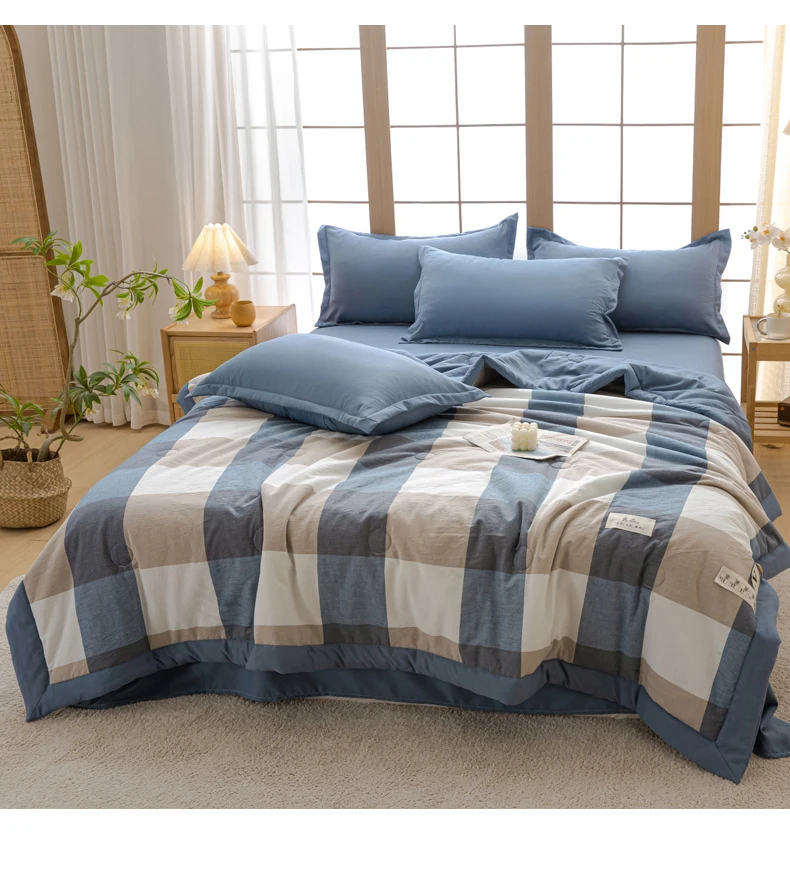 Small Fresh Printing Bubble Cotton 1 Pc Summer Quilt Four-piece Quilt Air Conditioner Soft Bedding Non-slip Skin-friendly