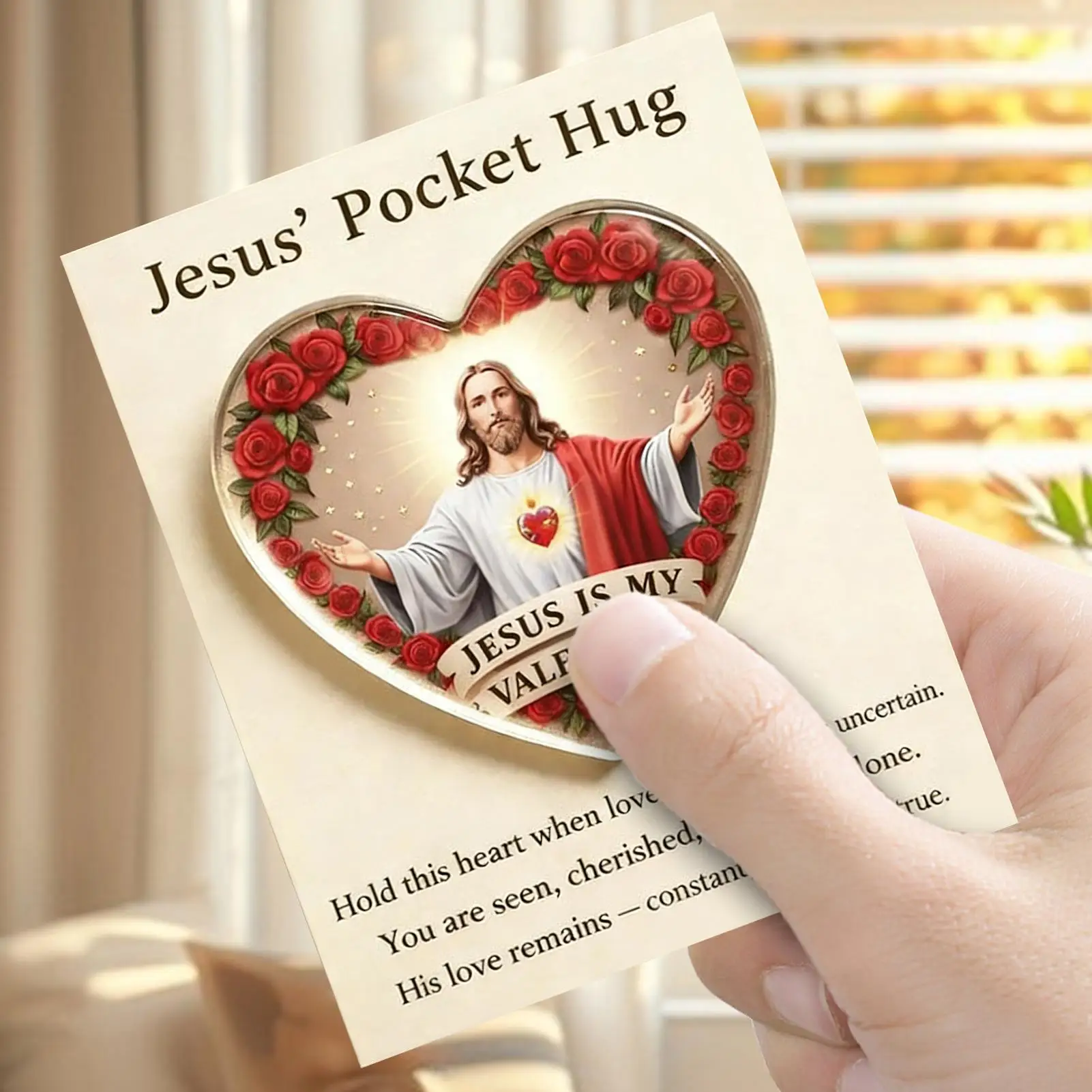 Jesus Hug Cards 2D Acrylic Motivational Keepsake Portable Encouragement Cards for Believers Church Friends Travelers Home Travel