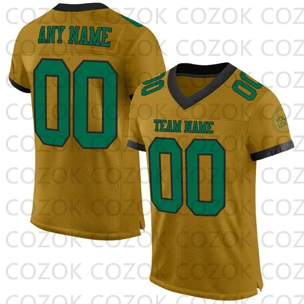 

Custome Brown Green Football Jerseys for Men Women Unisex Football Short Sleeves Athletic Tee Shirts