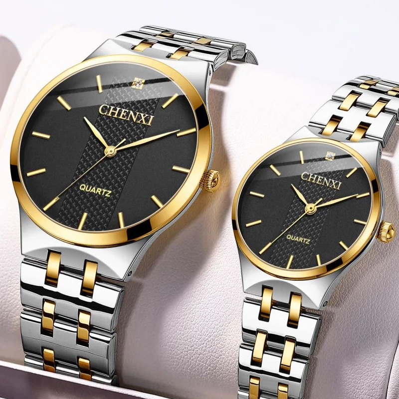 CHENXI Top Luxury Brand Unisex Ultra Thin Quartz Watch Stainless Steel Waterproof Luminous Business Dress Wristwatch with Date