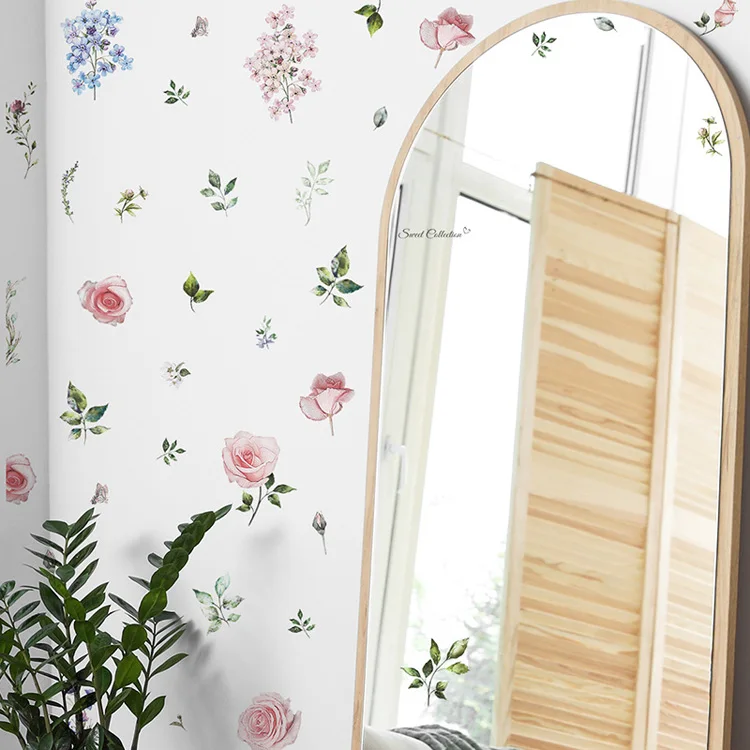 Frische Blumen Blätter Wandaufkleber Wohnzimmer Hintergrunddekoration Abnehmbare Aufkleber Schlafzimmer Eingang Dekor Selbstklebende Aufkleber – Detail 6