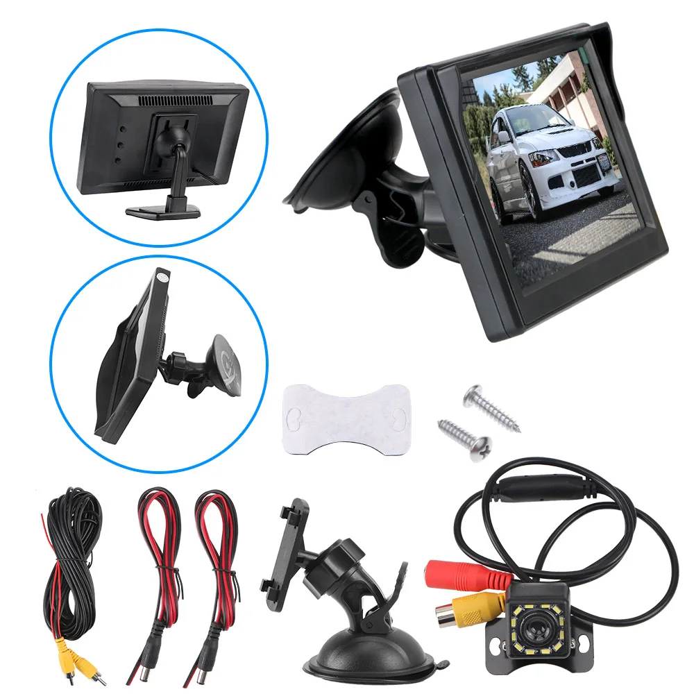 

Rear View Monitor 5 Inch Car Reversing Rearview Backup Camera Infrared Car Parking Assistance Waterproof Rubber Cup + Bracket