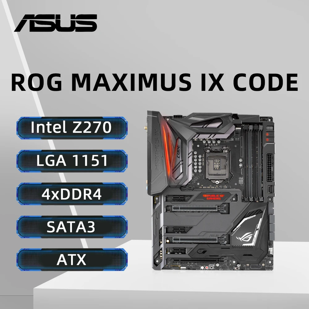 ASUS ROG MAXIMUS IX CODE Motherboard Support i7-7700K 6700K i5-7600 6500 i3-7300 CPU LGA1151 DDR4 3200MHz M.2 ATX Z270 Mainboard