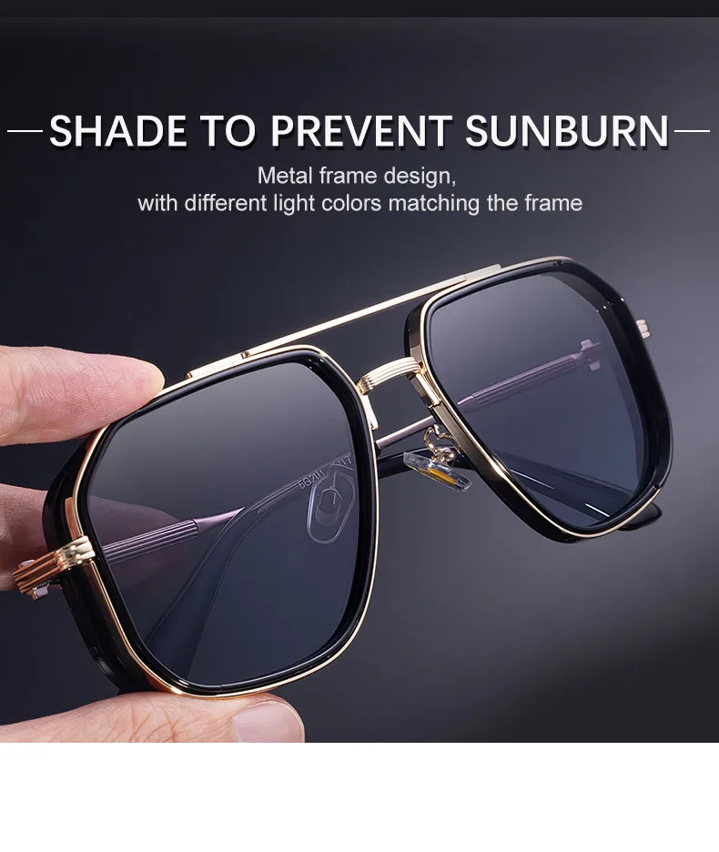 Übergroße quadratische Steampunk-Sonnenbrille für Herren, 2026, Luxusmarke, Vintage-Doppelstrahl-Metall-Sonnenbrille, trendige Outdoor-Fahrbrille – Detail 7