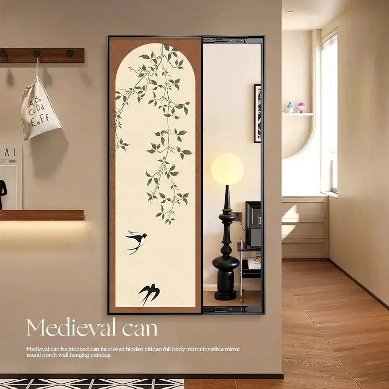 Medieval decorative painting hidden full-body mirror living room hanging painting entrance advanced sense push-pull full-body mi