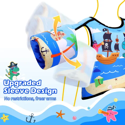 Imagen 2 del producto MoKo Chaleco de natación para niños pequeños, flotadores para niños de 22 a 6 libras, chaleco de natación con alas de agua de dibujos animados y brazaletes, equipo de entrenamiento de natación