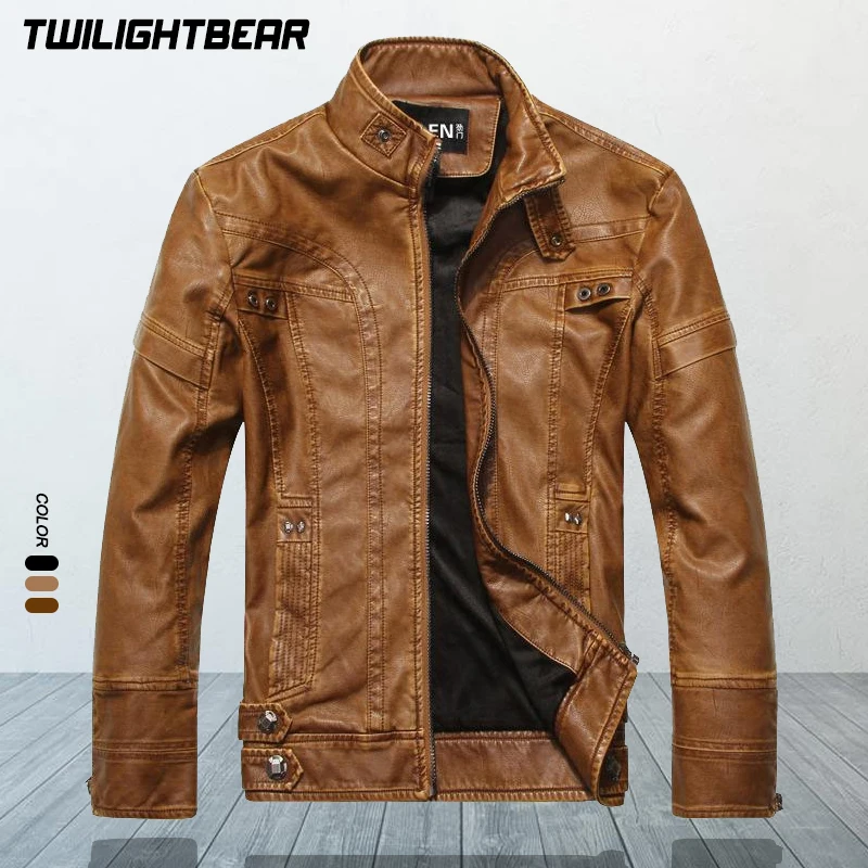 Winter Men's Leather Jacket Oversized Autumn Male Motorcycle Jacket Streetwear Casual PU Leather Jackets Men Clothing AF8805