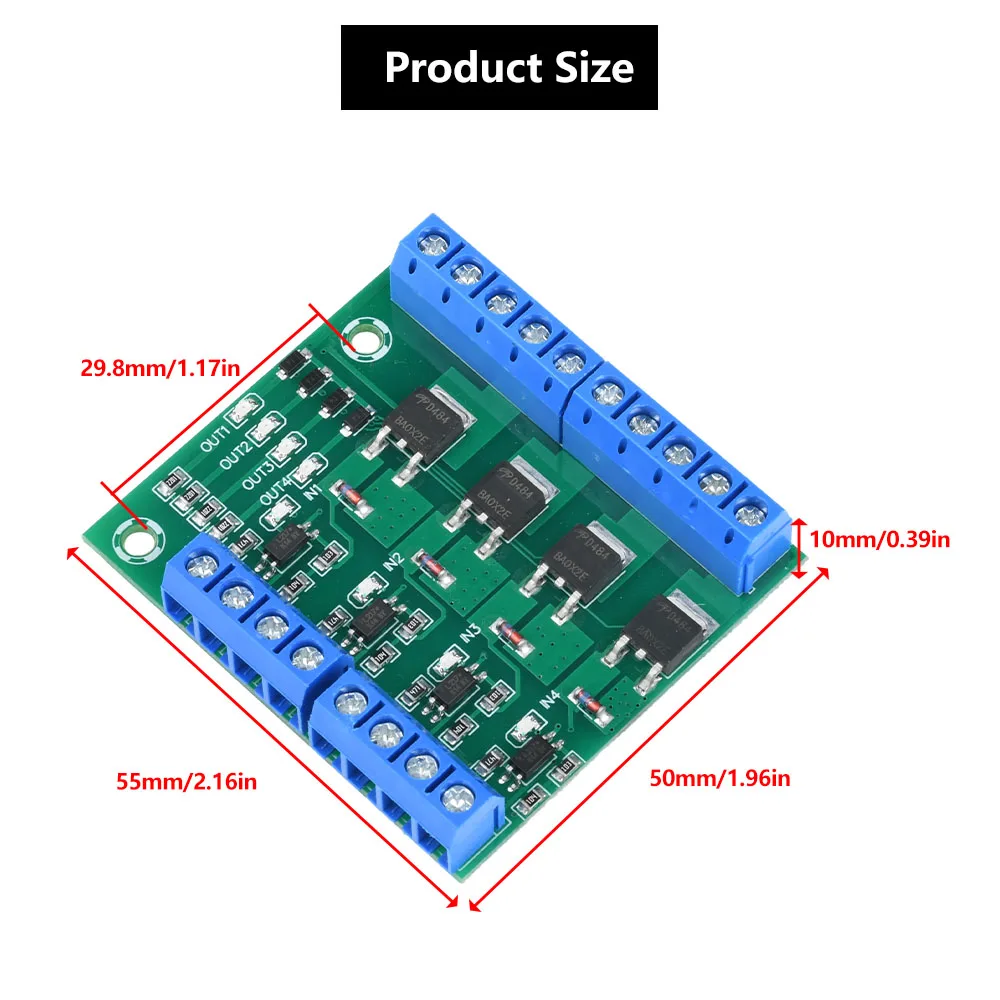 DC 3-20V 4 Channel MOS Tube PWM Optocoupler Isolation Drive Module Amplification Circuit Board Driver Board for Motor LED Light