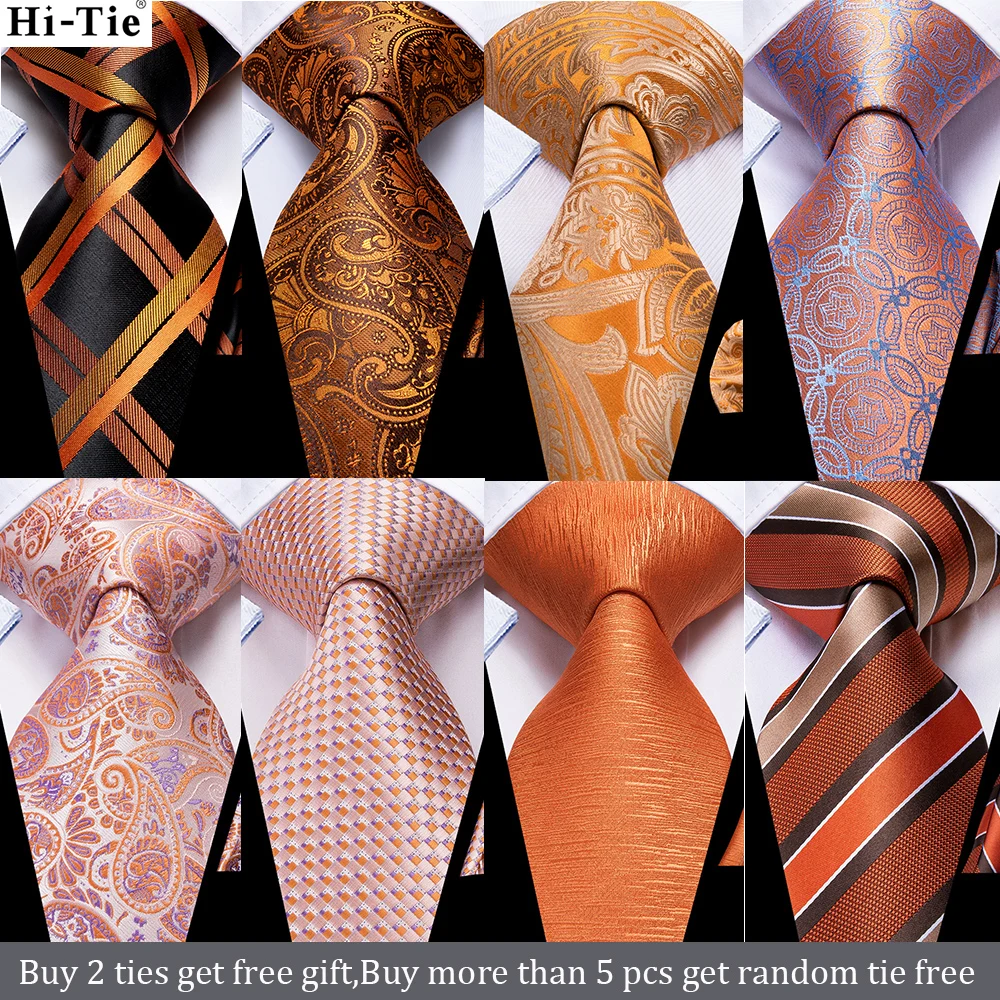 Hallo-Krawatte männer Binden Set Orange Schwarz Paisley Silk Hochzeit Krawatten Für Männer Neue Mode-Design Qualität Hanky manschettenknöpfe Set Dropshipping