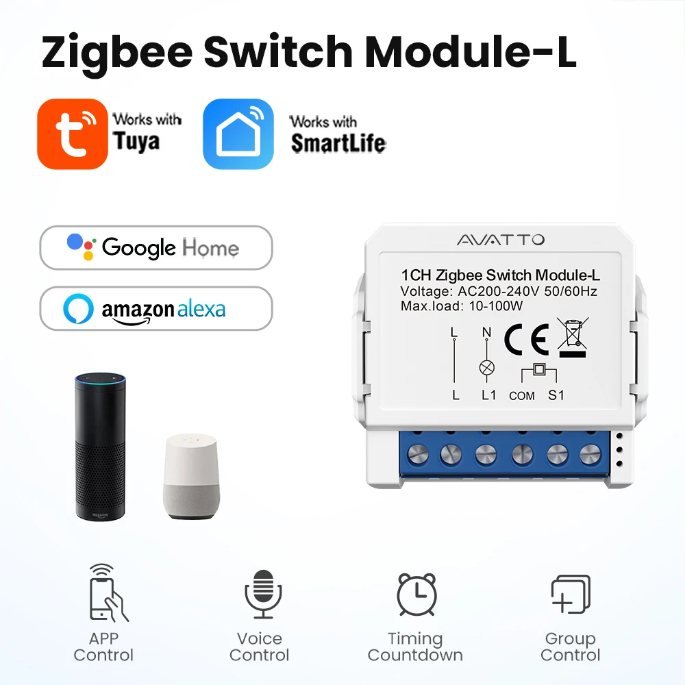 AVATTO 1/2/3 Gang Tuya Zigbee Light Switch Module No Neutral Wire, 2 Way Control DIY Smart Breaker Works with Alexa Google Home