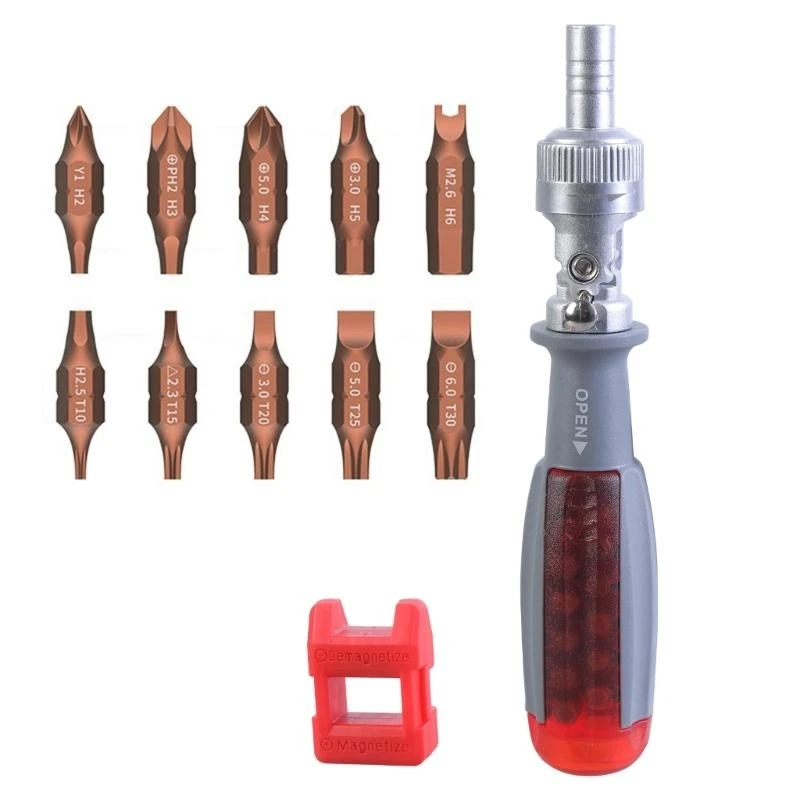 

Y5GD Ratchet Screwdriver Ergonomic Handle 90 Degree Adjustment with Bits for Comfortable Use and Efficient Repairs