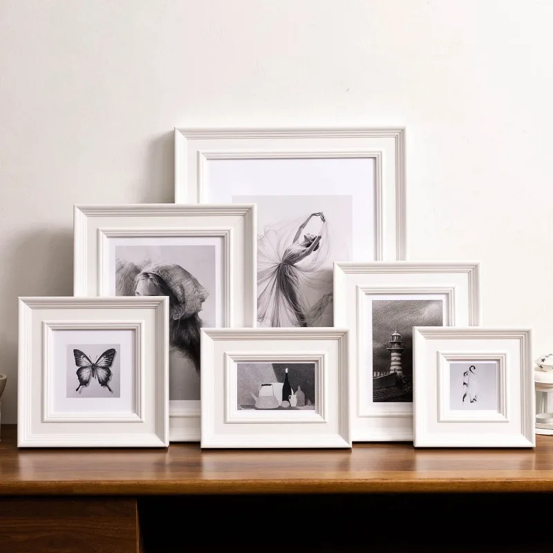 Simple White Solid Wood Photo Frame Vintage Oil Painting Watercolor Sketch Picture Frame Tabletop Wall Frame Multiple Sizes