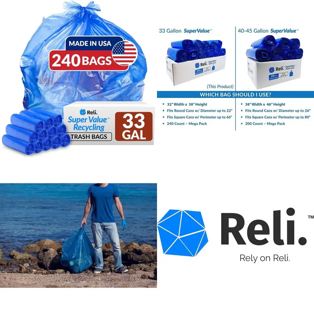 

Recycling Bags, 240 Pack, 30-35 Gallon Capacity, Blue, Made in USA