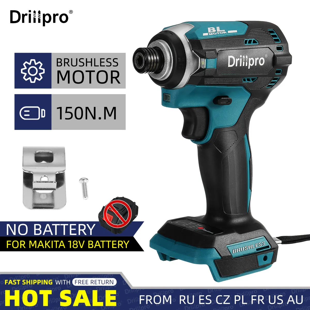 Drill pro 1/4 in Brushless Screwdriver Electric Drill Cordless Impact Driver Screwdriver Power Tool for 18V Battery
