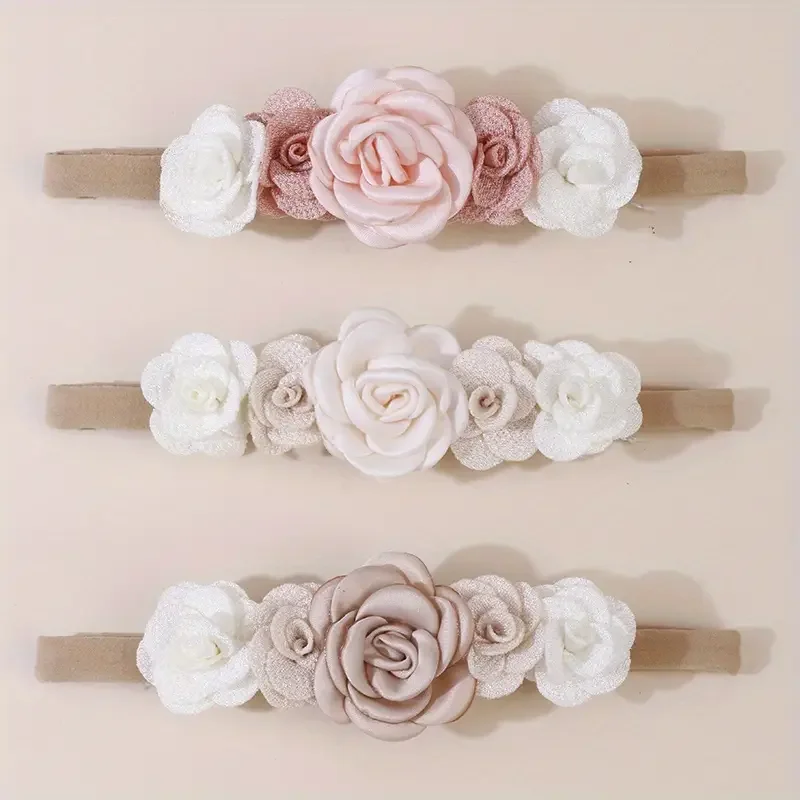 3 Teile/satz Baby Mädchen Blumen Stirnbänder Super Weiche Dehnbare Nylon Floral Haarbänder Elastische Haar Zubehör für Neugeborene Kleinkind