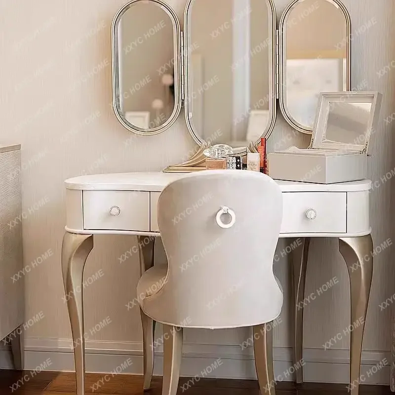 Lt Luxury Solid Wood Dressing Table, Bedroom Simple Table Mirror Integrated High-end  Light Luxury Makeup