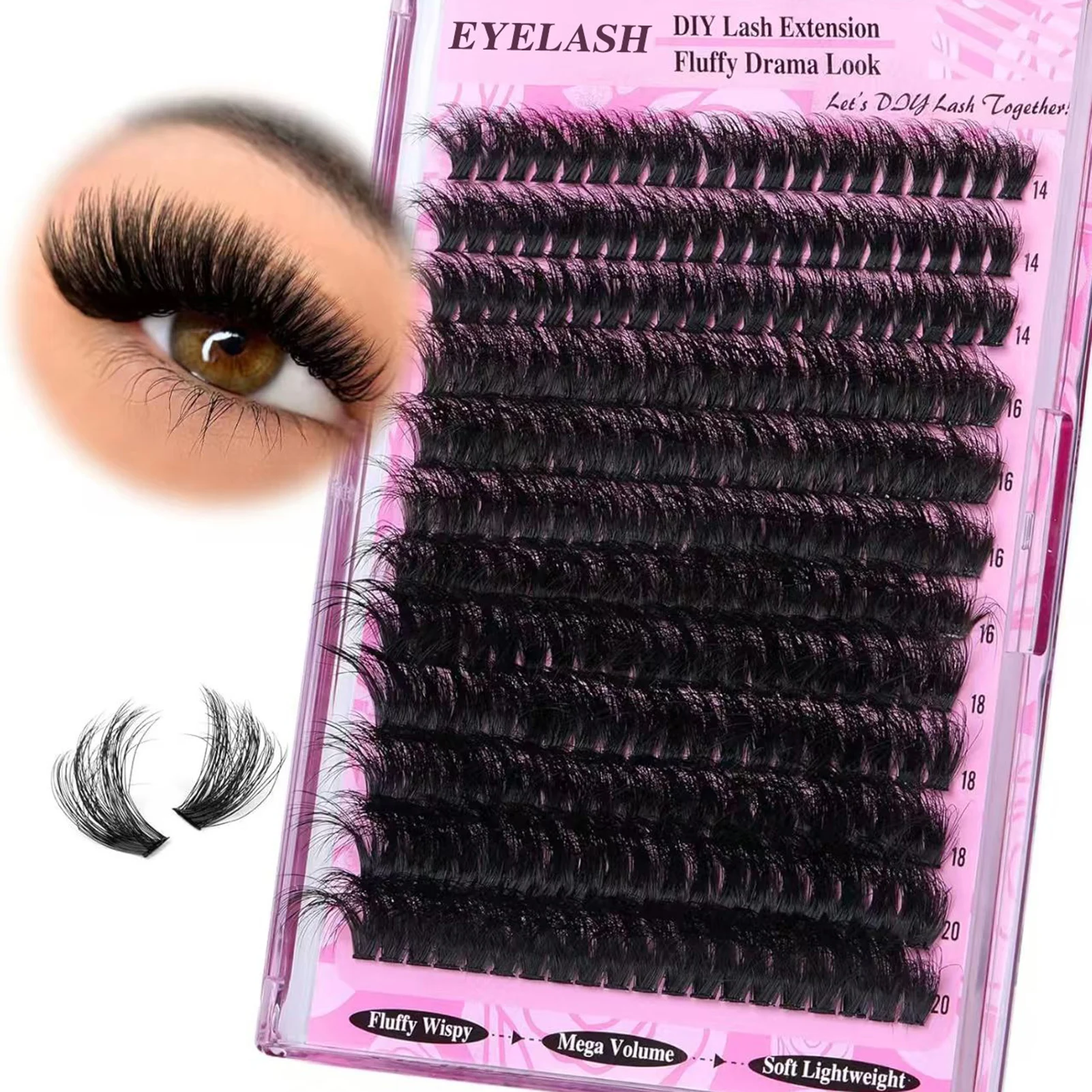 European And American Fluffy Segmented Eyelashes Wispy Volume False Lashes For Makeup Artists Diy Lash Extensions Curl 14-20mm