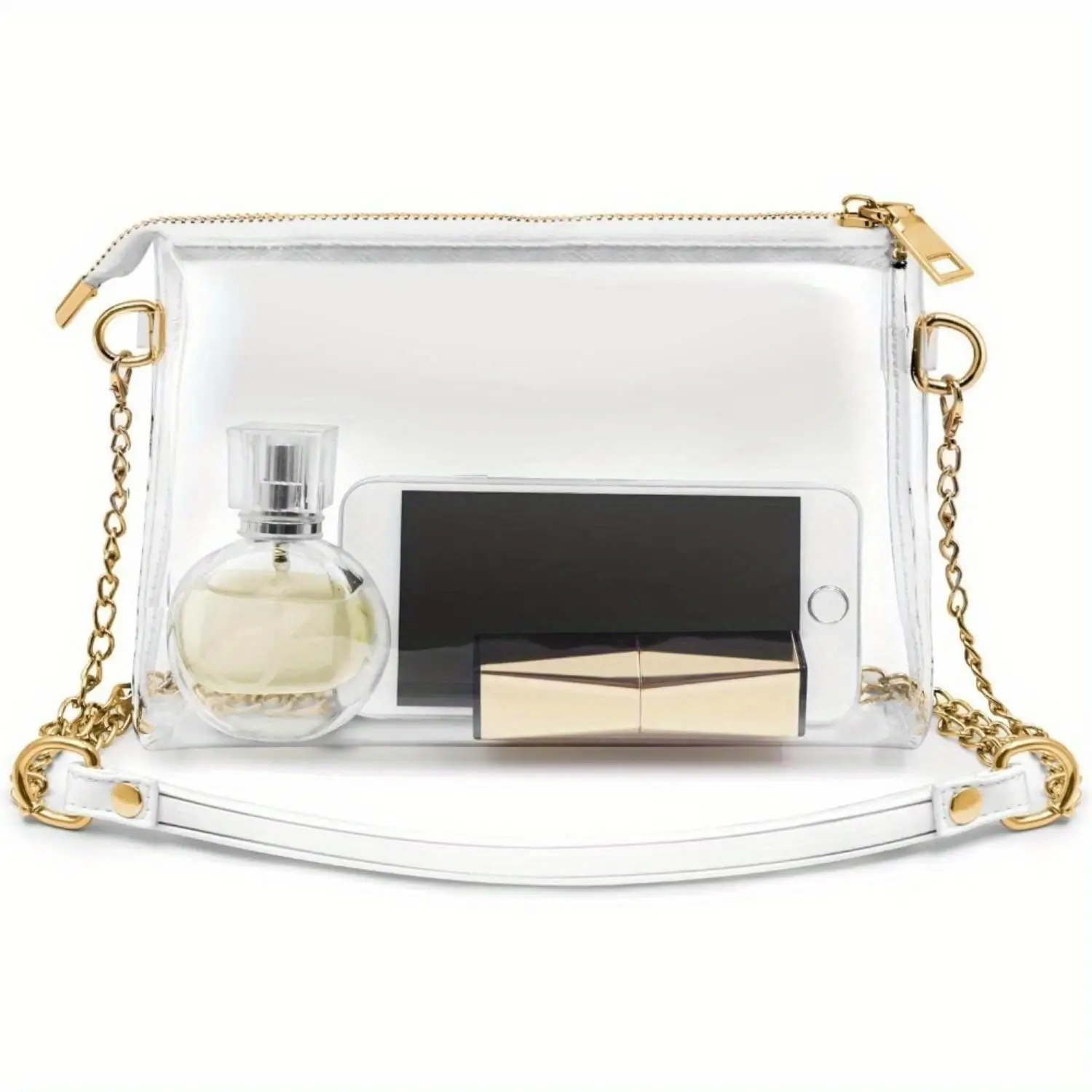 Clear Purse for Women with Semi-leather Chain Strap, Clear Bag Stadium Approved Gift for Concert, Festival, Sports Event