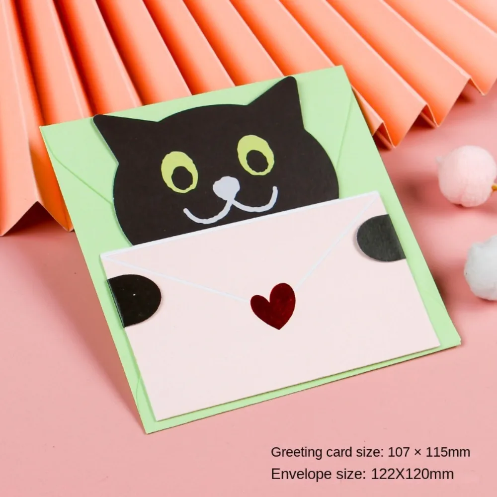 6PCS Bear Rabbit Blessing Thank Envelope Folded Ins Decoration Letter Paper Cartoon Cute Cartoon Greeting Card