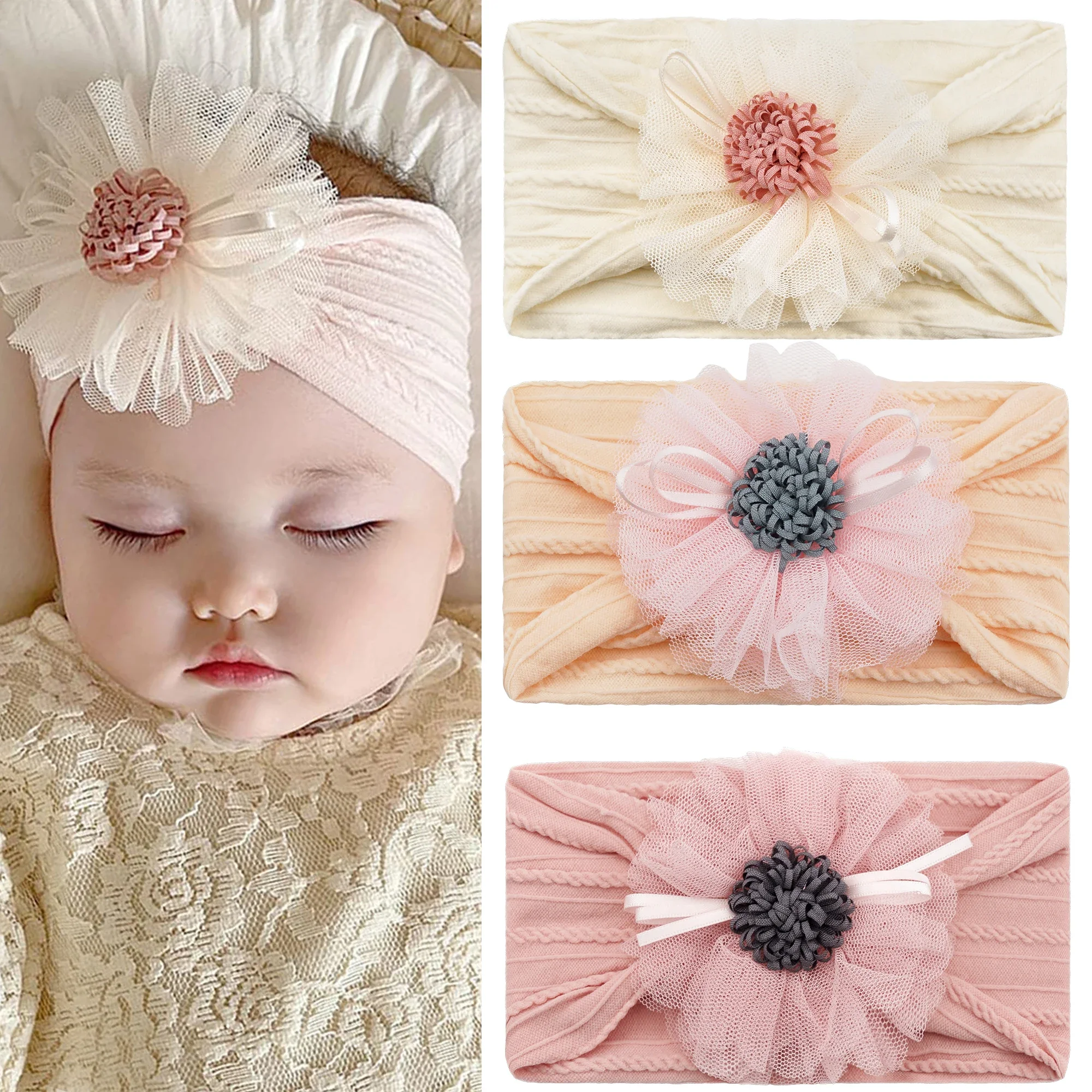 3 قطع طفلة النايلون رباطات الوليد الرضع طفل زهرة العصابات الشعر معقود الأطفال لينة حك إكسسوارات الشعر