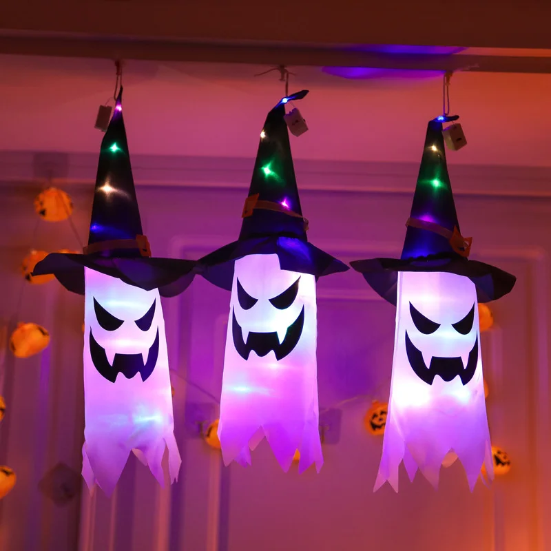 Witch Hat LED Hanging Decoration, Gypsophila Ghost Festival Lamp, Glowing Wizard Decoration, Flash Light, Festival Decor