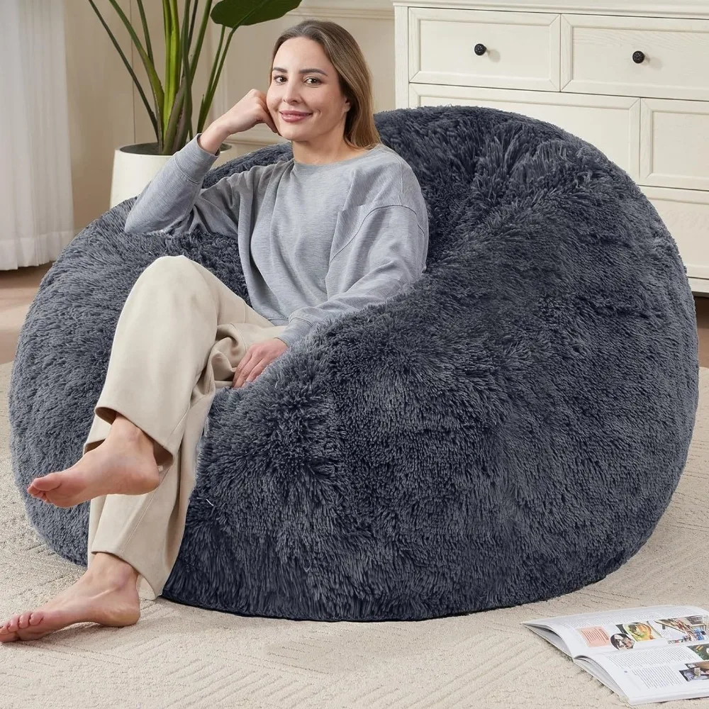 Giant Bean Bag Soft Fluffy Plush Lazy Sofa Cover Round Cozy Cushion Cover Large Size Colorful Beanbag Sofa Cover Bedroom