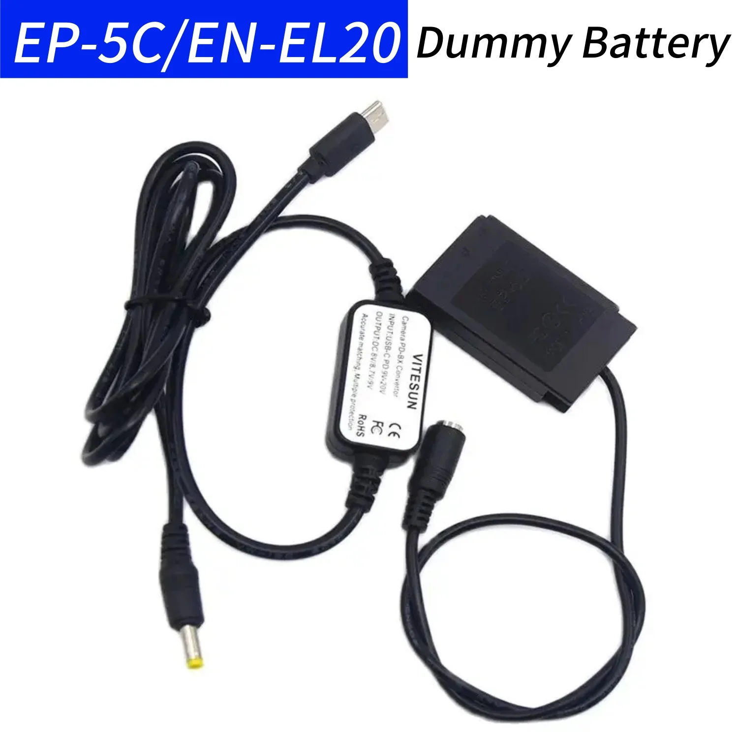 

USB Type C DC Cable&EN-EL20 EN-EL20A Dummy Battery EP-5C DC Coupler for Nikon 1J1 1J2 1J3 1S1 1AW1 1V3 Camera