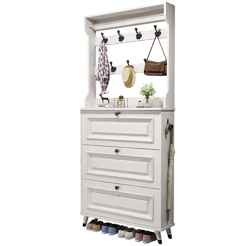 

American ultra-thin shoe cabinet, household doorstep flip bucket, entrance cabinet, integrated solid wood leg shoe rack