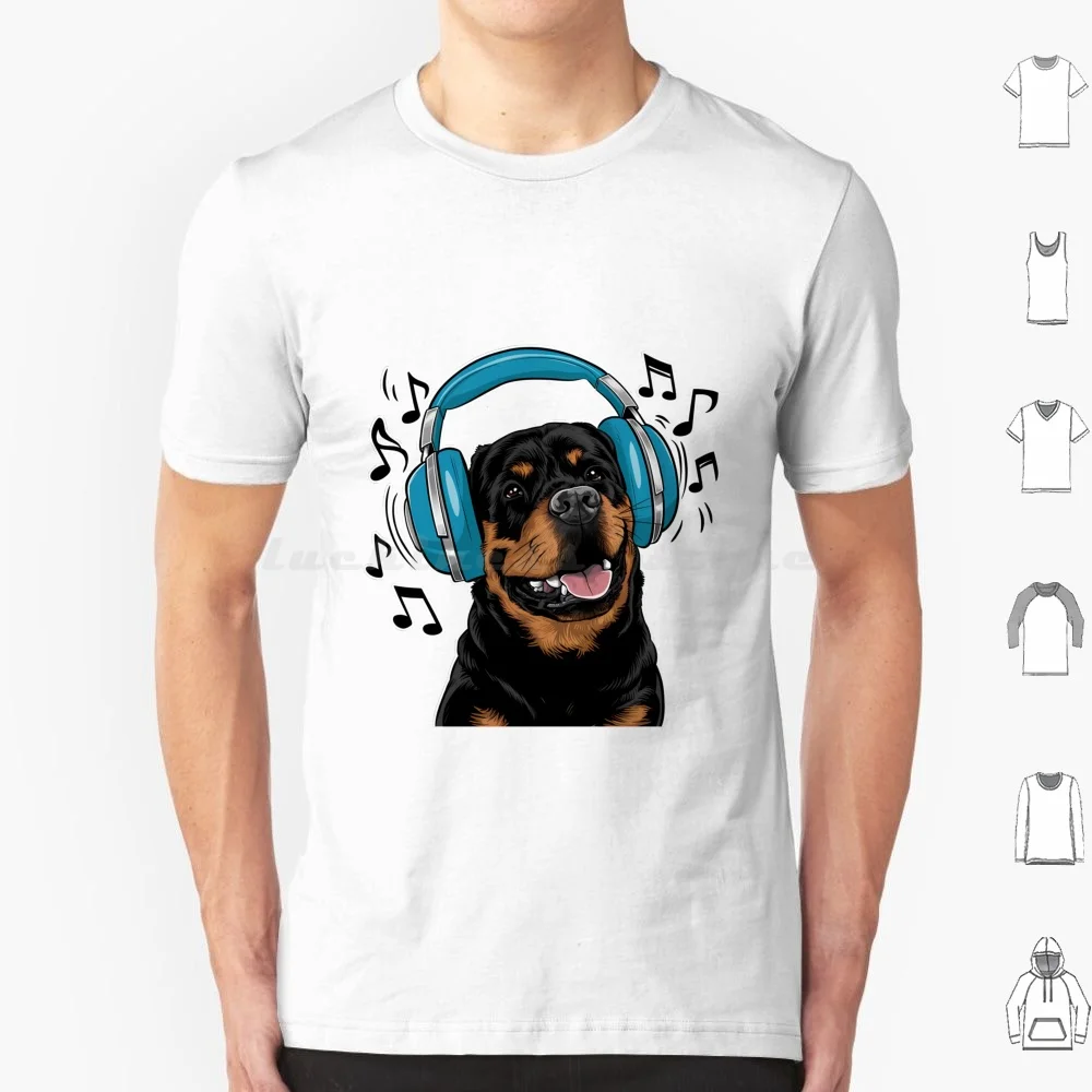 Melodic Pup-Rottweiler T Shirt Big Size 100% Cotton Music Loving Dog Rottweiler Musical Notes Anthropomorphic Animal Happy Dog