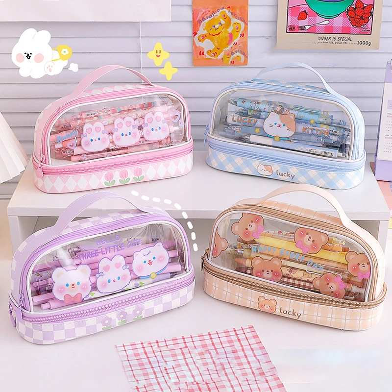 

Portable Cute Cartoon Large Capacity Pencil Case Student Handheld Pen Bag Storage Bag Student Stationery Box Makeup Bag