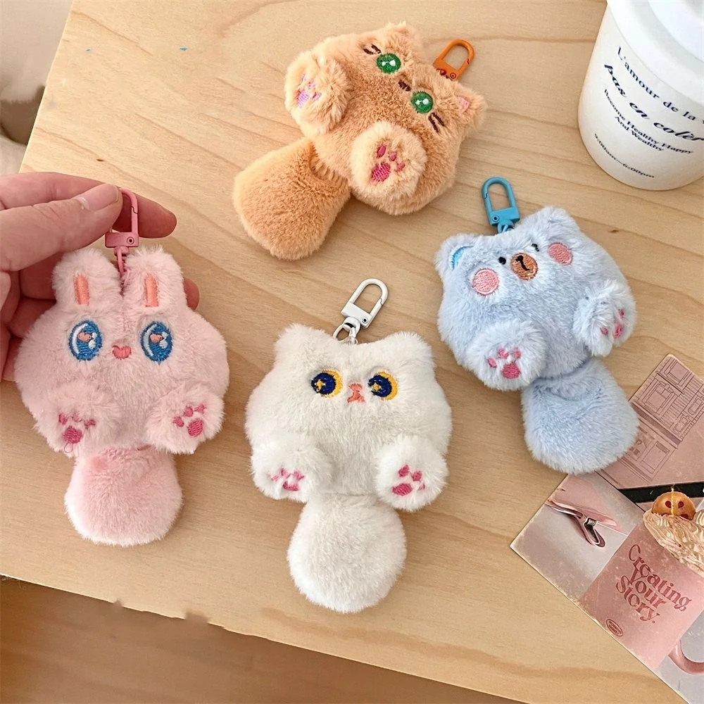 배낭 장식 부드러운 귀여운 고양이 플러시 키 체인 박제 재미 있은 토끼 인형 열쇠 고리 만화 Kawaii 동물 펜던트 꼬리 아이