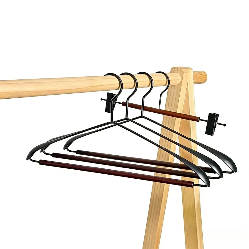 5Pcs Modern Iron Solid Wood Clothes Hangers Wide-shoulder Seamless Non-slip Suit Hangers for Hotel Home Wardrobe Organizer