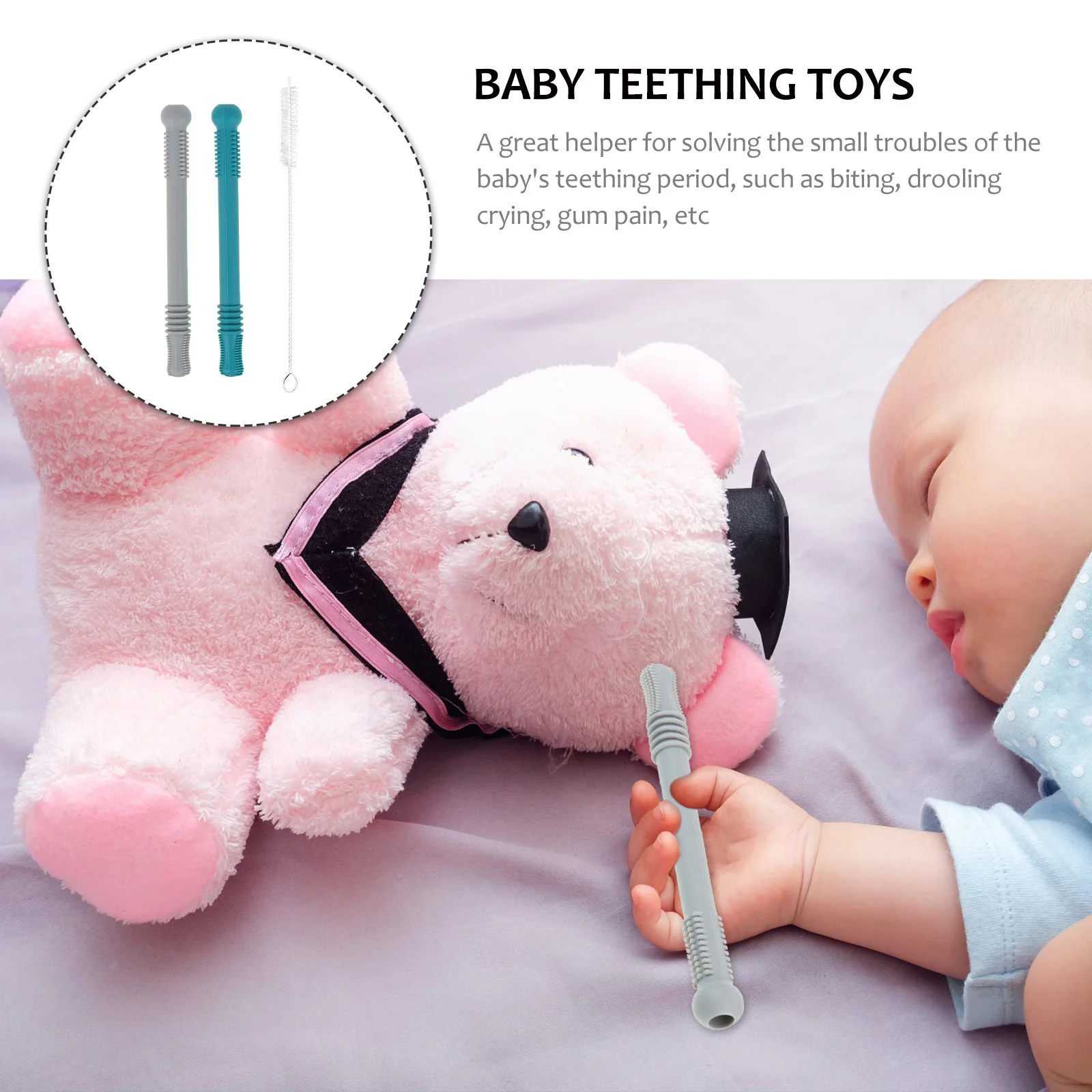 1 مجموعة سيليكون الطفل التسنين أنابيب عضاضة جوفاء للرضع اللثة تدليك المولي العصي لعابه الإغاثة مستلزمات الطفل