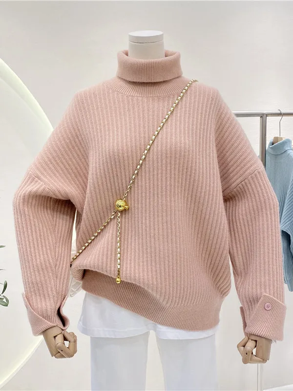 여성용 니트 하이 칼라 루즈핏 보온 스웨터 빅 사이즈 이너웨어 베이스 셔츠 가을 겨울 신상 따뜻함 발산