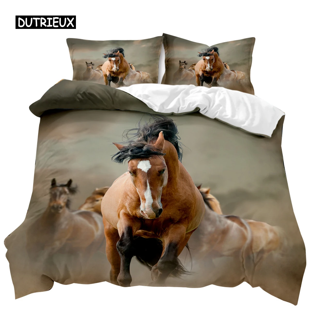 Horse Duvet Cover Set A Group of Brown Horses Running Bedding Set 3D Animal Wild Horse Queen King Size Polyester Quilt Cover