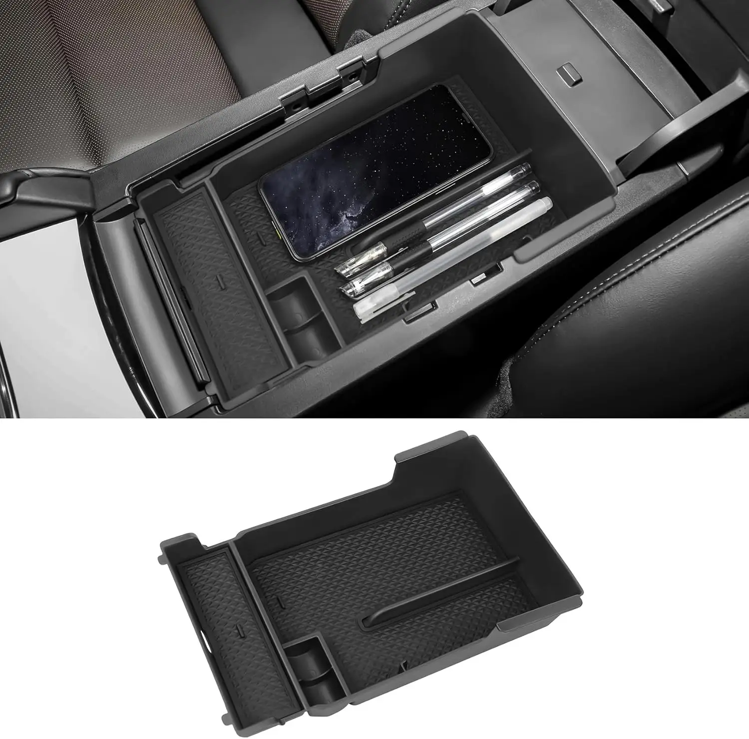 

Center Console Organizer Tray Compatible with Mazda 3 Accessories 2019-2025 2026 Armrest Storage Box ABS Console Insert Tray Con